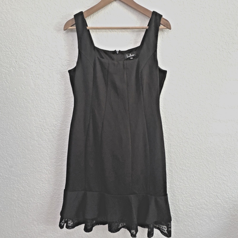 Lulu's Black Ruffle Dress Back Zip Sleeveless Women's Size L